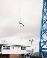 Hilary Bevan on the 150ft descent